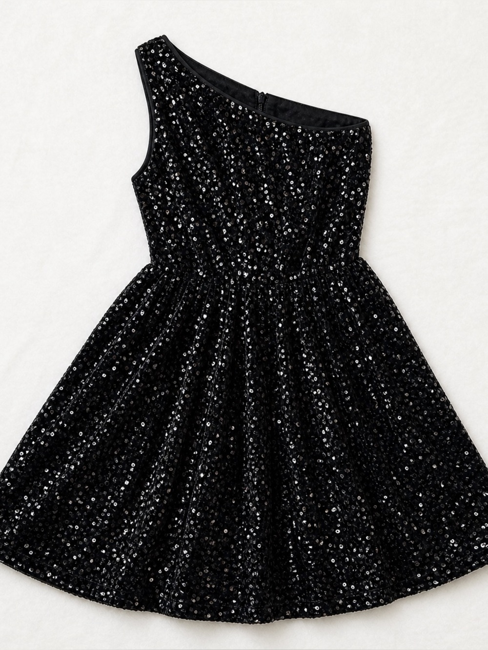 One-Shoulder Black Sequin Party Dress